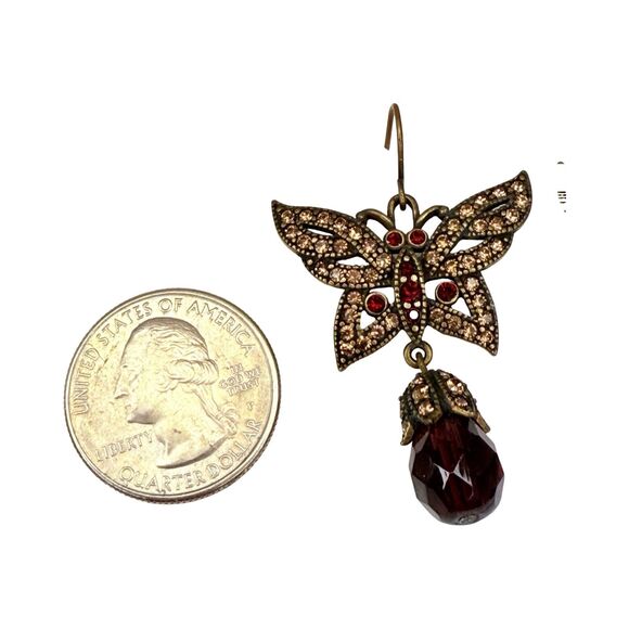 VTG Hobe Pink Crystal Butterfly Dangle Earrings 2" Jewels Of Legendary Splendor - Picture 13 of 14